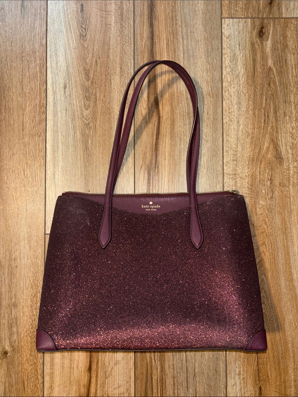 Kate Spade Burgundy Glitter Tote Bag